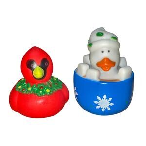 Set of 2 Christmas Redbird Cup of Cocoa 2" Rubber Ducks Duckies Jeep Duck Ducked